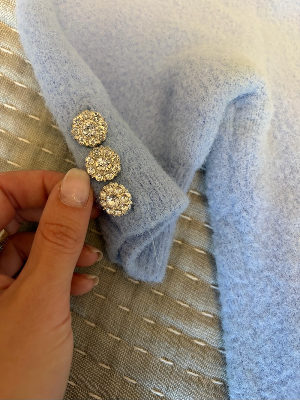 ZARA Light Blue Rhinestone Sweater - Picture 4 of 6